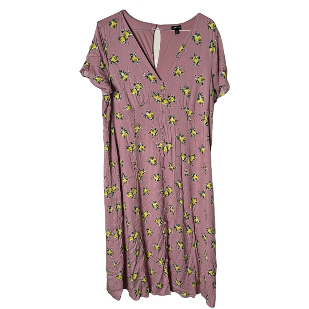 Torrid Lemon Midi Challis Button-Front Dress 2x W… - image 2